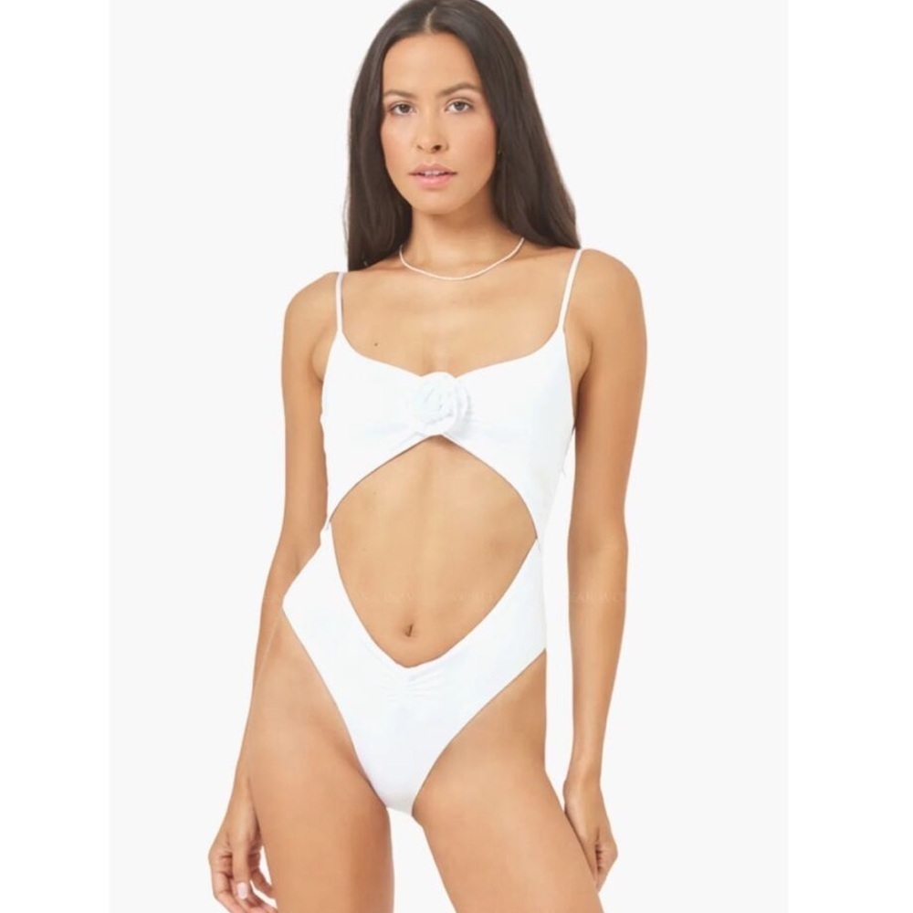 L Space Sierra One Piece Cut Out Swimsuit White Size Large